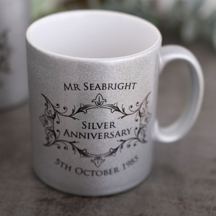 Personalised Pair Of Silver Anniversary Sparkly Mugs product image