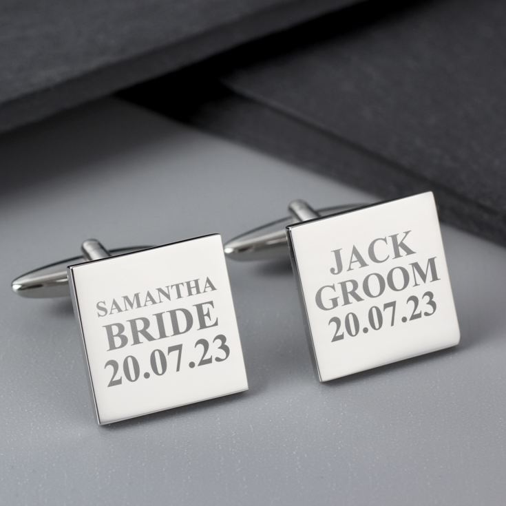 Personalised Silver Plated Bride And Groom Cufflinks product image