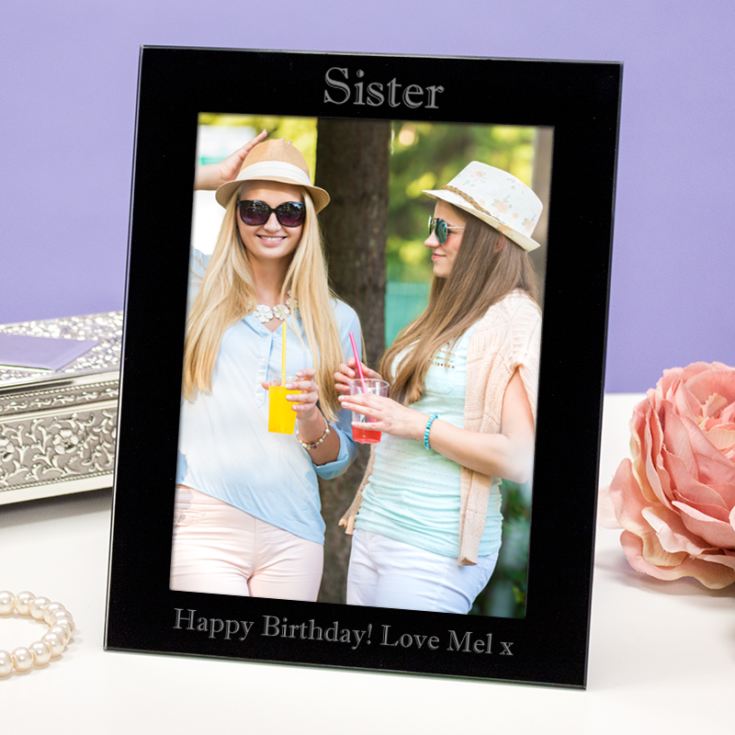 Personalised Sister Black Glass Photo Frame product image