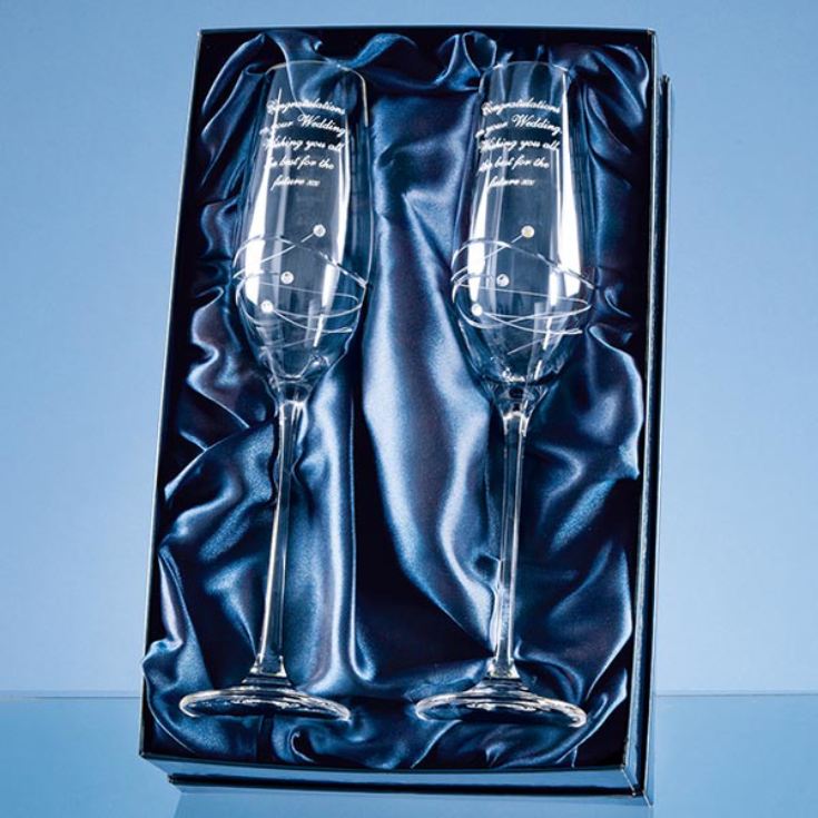 Lead Free Gift Box Genuine Crystals in Stem Black. Toasting Flutes Crystal Champagne Glasses by Vindi Design Perfect Wedding Gift Set of 2 