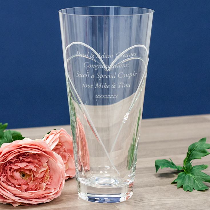 Personalised Diamante Conical Vase With Etched Heart Design The Gift