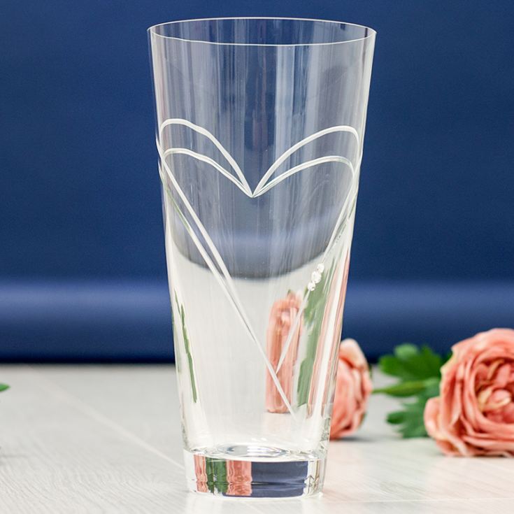 Personalised Diamante Conical Vase With Etched Heart Design The Gift