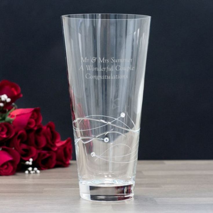 Personalised Conical Vase With Spiral Cut And Swarovski Crystals product image