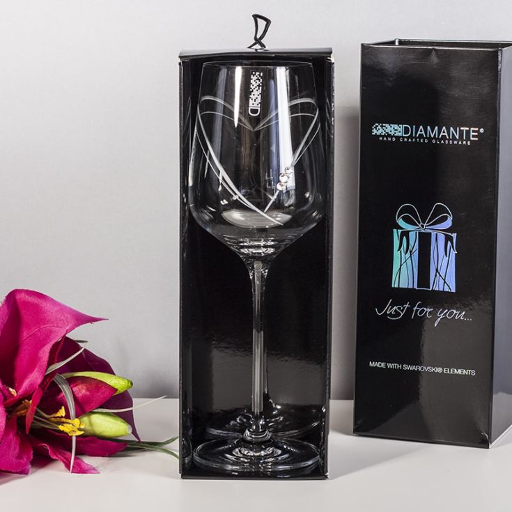 Personalised Just For You Diamante Wine Glass With Heart product image