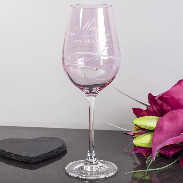 Personalised Pink Diamante Wine Glass For Mum product image