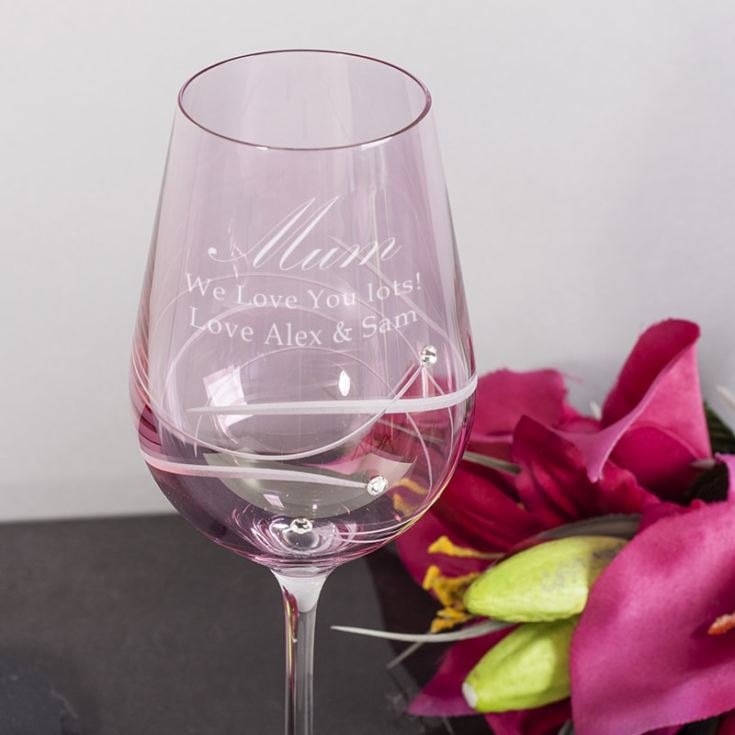 Personalised Pink Diamante Wine Glass For Mum product image