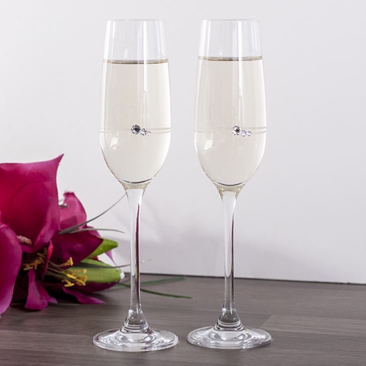 Pair Of Personalised Heart And Diamante Champagne Flutes product image