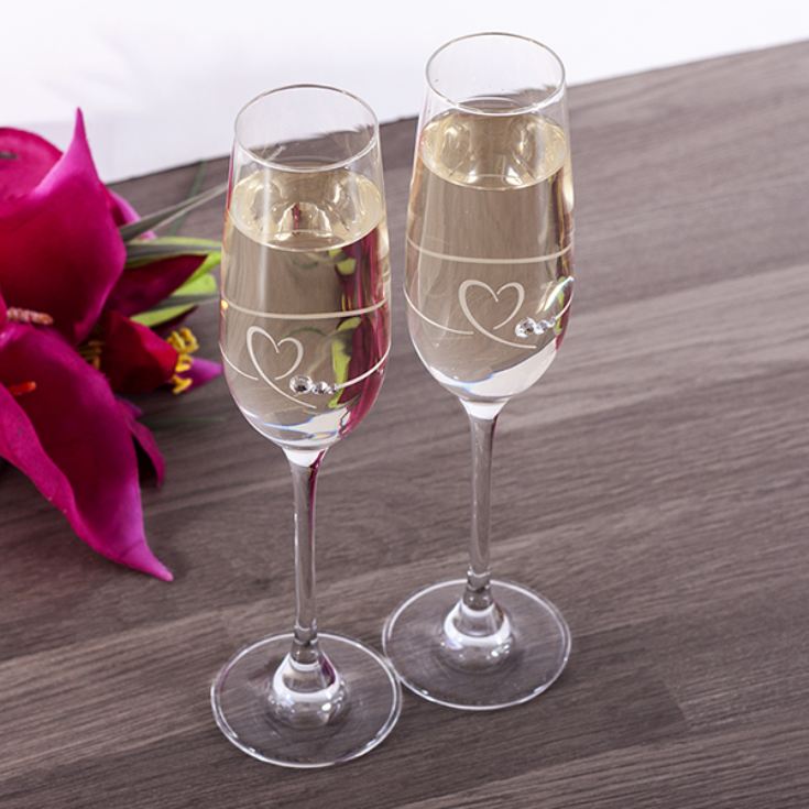 Pair Of Personalised Heart And Diamante Champagne Flutes product image