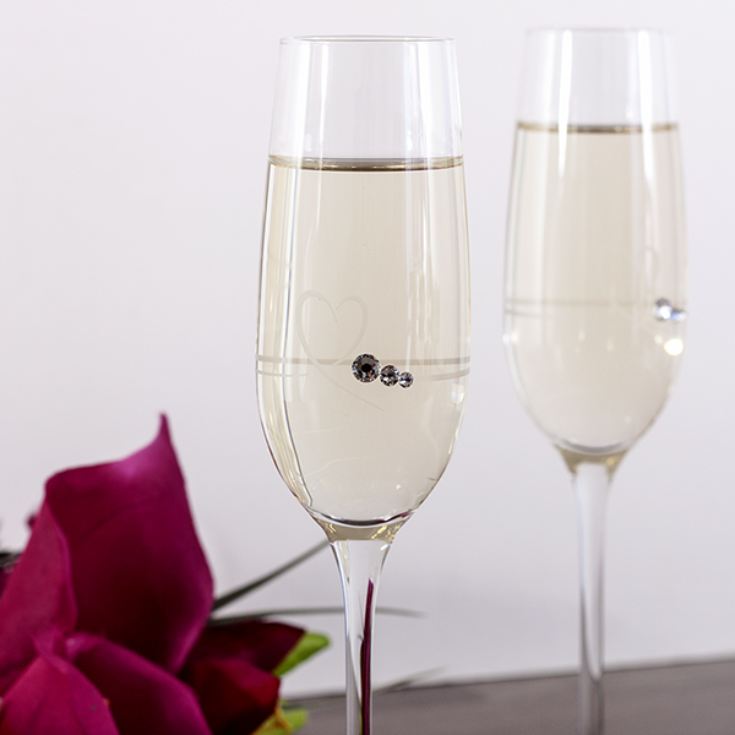 Pair Of Personalised Heart And Diamante Champagne Flutes product image
