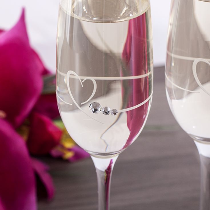 Pair Of Personalised Heart And Diamante Champagne Flutes product image
