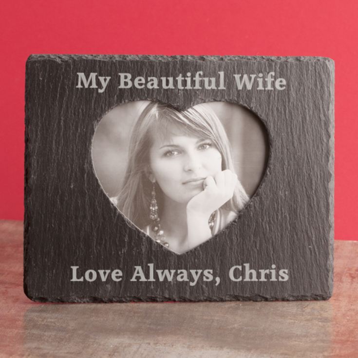 Personalised Slate Photo Frame With Inner Heart product image