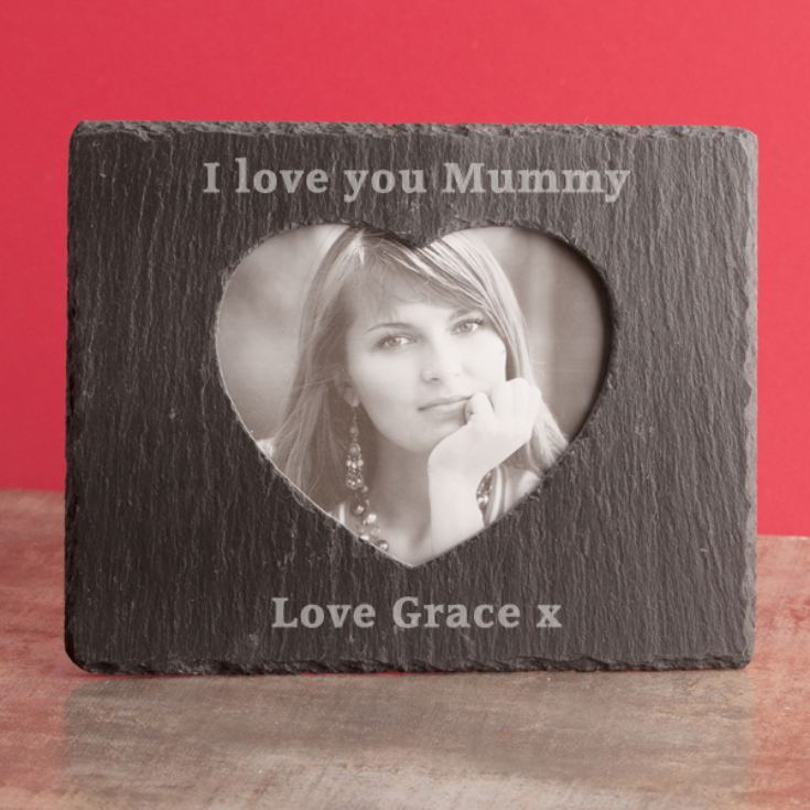 Personalised Slate Photo Frame With Inner Heart product image