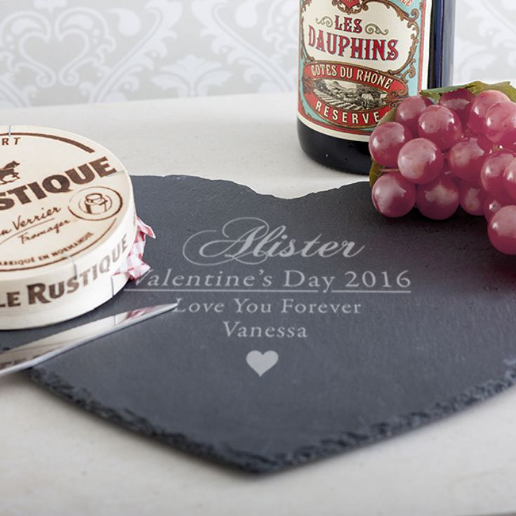 Personalised Heart Shaped Slate Cheese Board Valentine Gift 