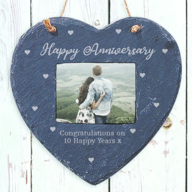 Engraved Anniversary Hanging Heart Slate Photo Frame product image
