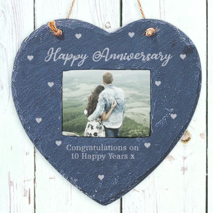 Engraved Anniversary Hanging Heart Slate Photo Frame product image