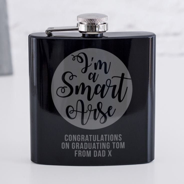 Personalised I'm A Smart Arse Shiny Black Hip Flask product image