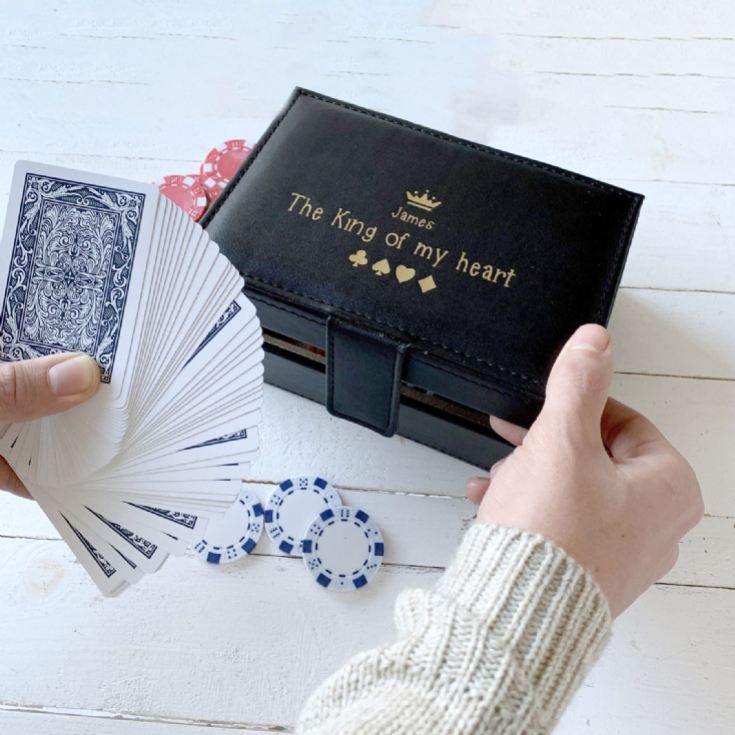 Personalised Poker Set in Faux Leather Box product image