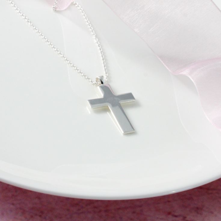 Large Solid Silver Cross Pendant in Personalised Box product image