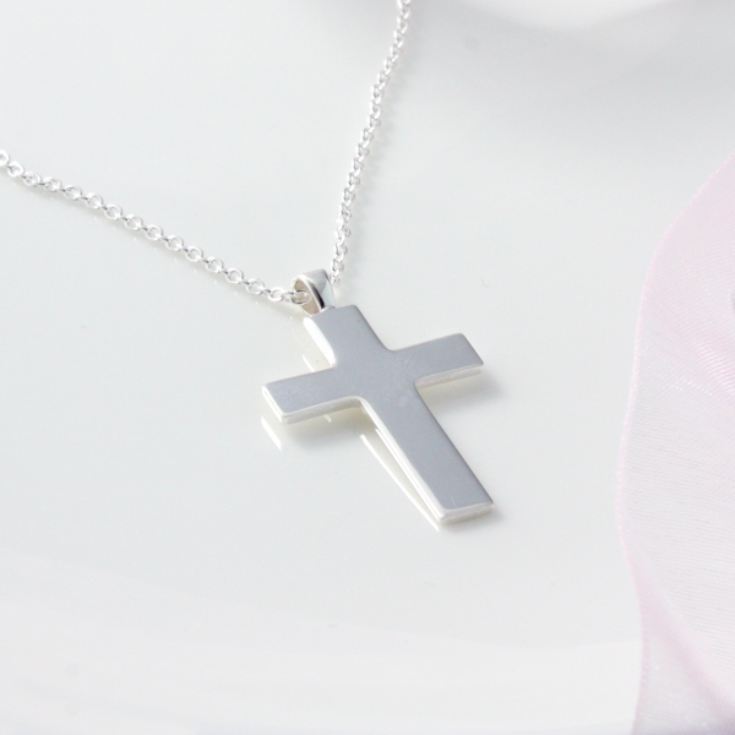 Large Solid Silver Cross Pendant in Personalised Box product image