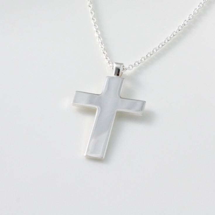 Large Solid Silver Cross Pendant in Personalised Box product image