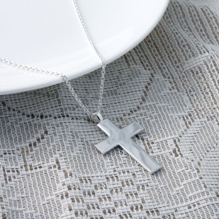 Large Solid Silver Cross Pendant in Personalised Box product image