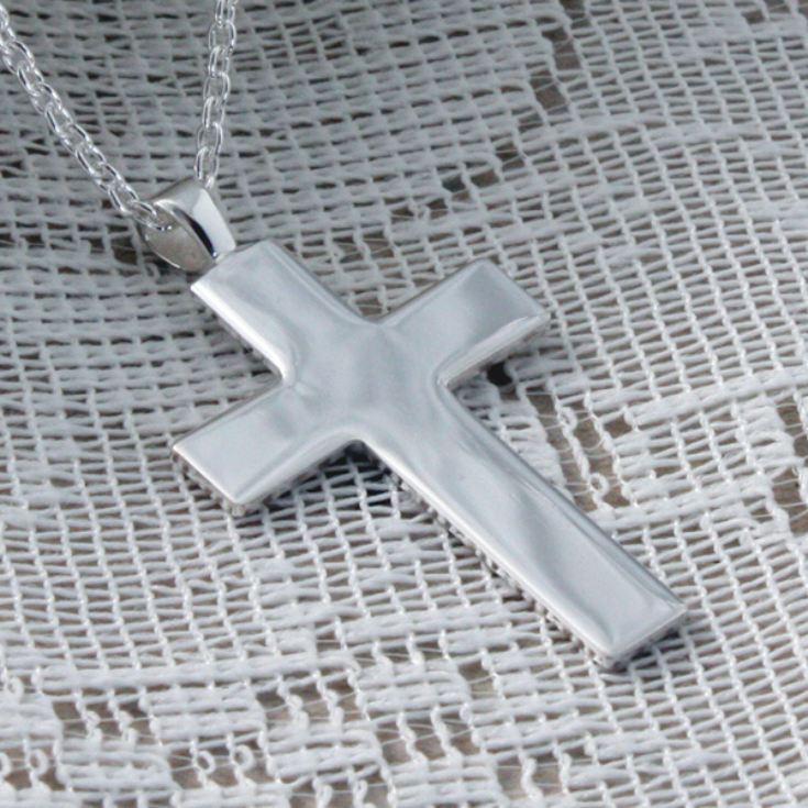 Large Solid Silver Cross Pendant in Personalised Box product image