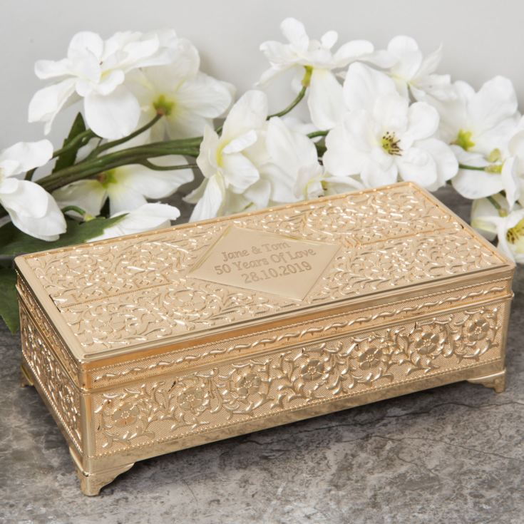 Engraved Gold Plated Antique Jewellery Box The Gift Experience