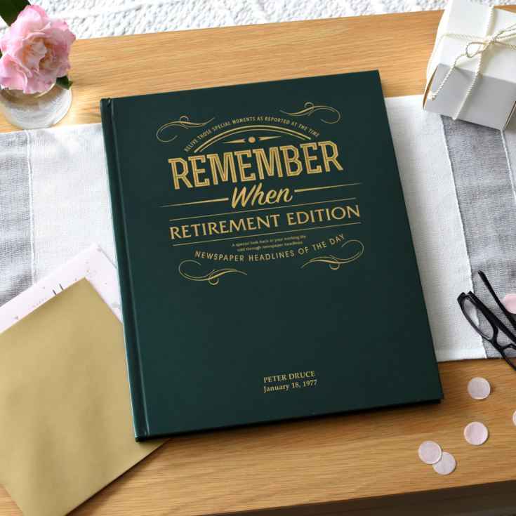 Personalised Retirement Newspaper Book - Green Leatherette Cover product image