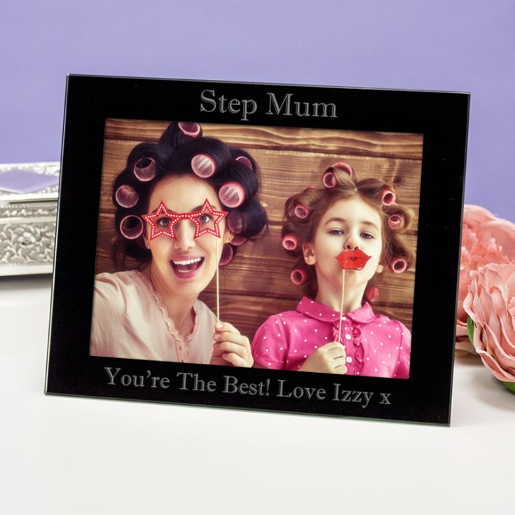 Personalised Step Mum Black Glass Photo Frame product image