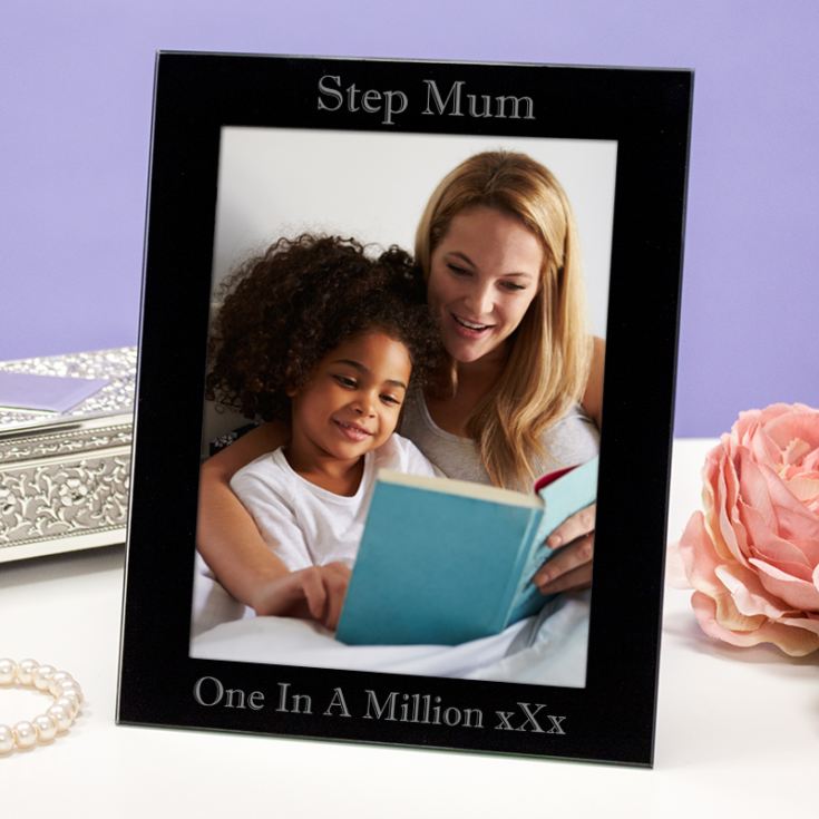 Personalised Step Mum Black Glass Photo Frame product image