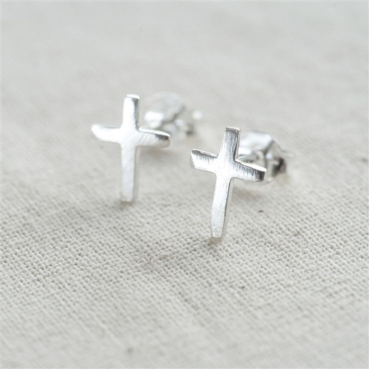 Sterling Silver Cross Earrings in a Personalised Gift Box product image