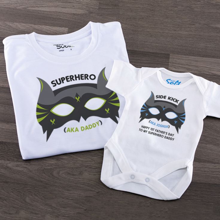 Personalised Superhero T Shirt And Baby Grow Set product image