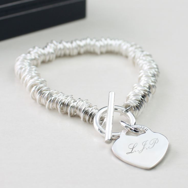 Solid Silver Heart and Rings Bracelet With Personalised Gift Box product image