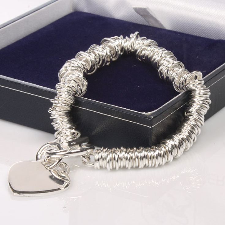 Solid Silver Heart and Rings Bracelet With Personalised Gift Box product image