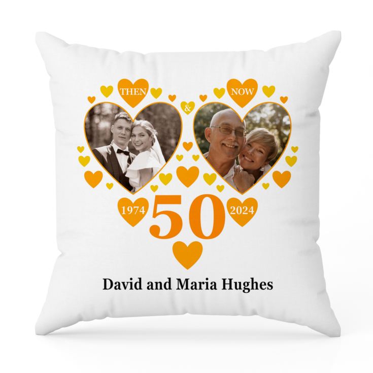 Personalised Then and Now Golden Anniversary Photo Cushion product image