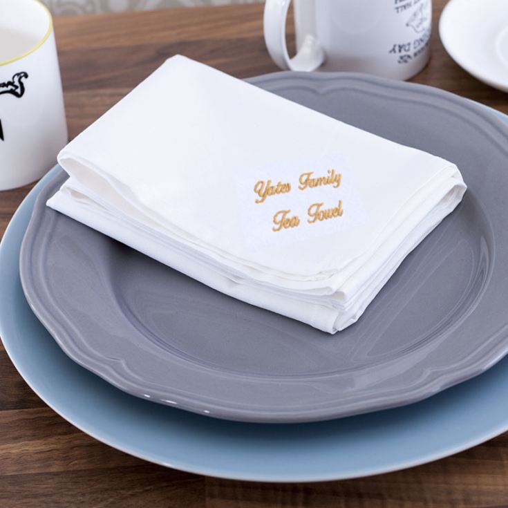 Personalised Embroidered White Tea Towel product image