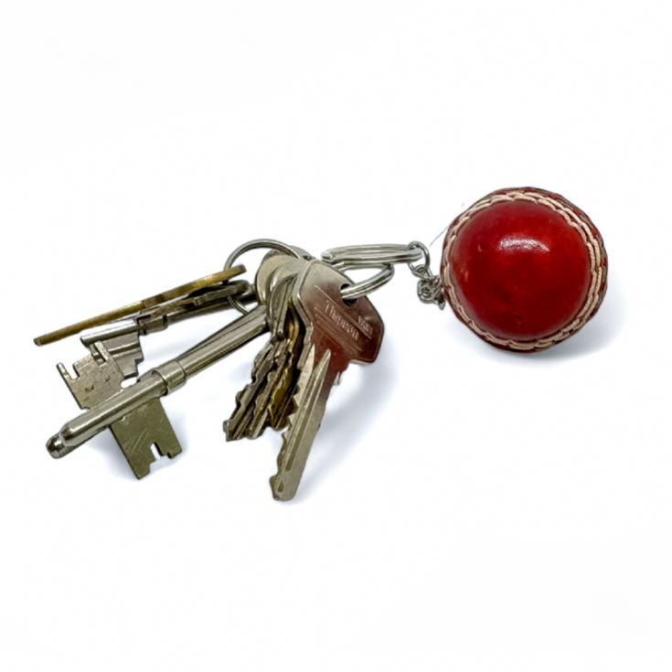 Red Leather Mini Cricket Ball Keyring product image