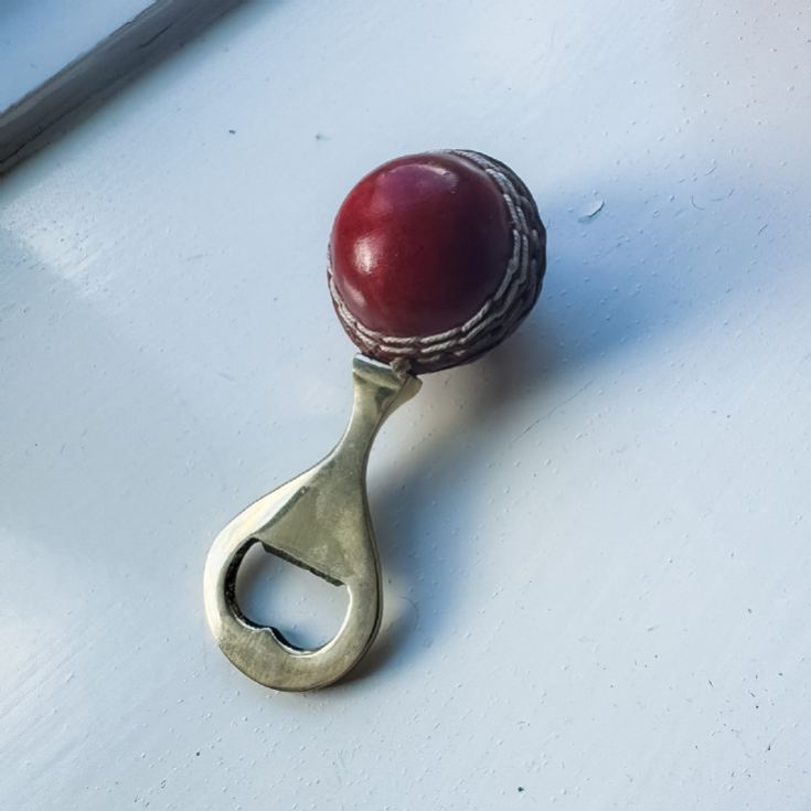 Red Leather Mini Cricket Ball Bottle Opener product image