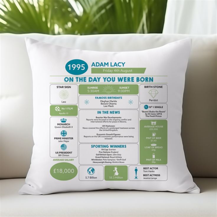 Personalised The Day You Were Born - 30th Birthday Cushion product image