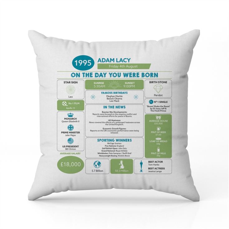 Personalised The Day You Were Born - 30th Birthday Cushion product image