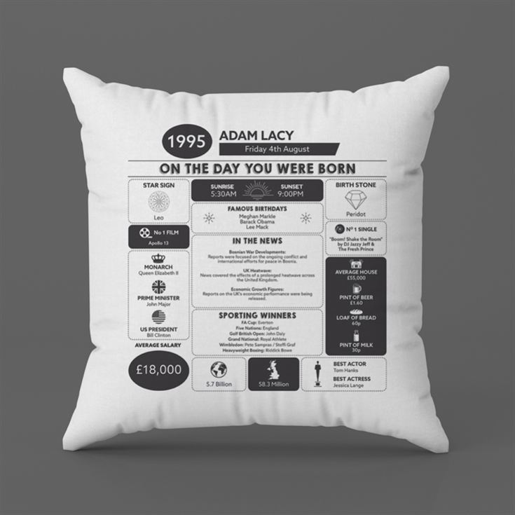 Personalised The Day You Were Born - 30th Birthday Cushion product image