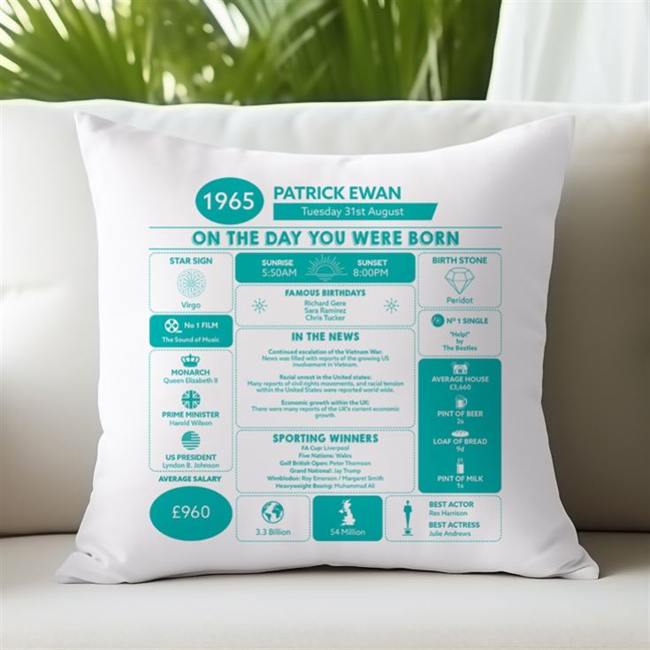 Personalised The Day You Were Born - 60th Birthday Cushion product image
