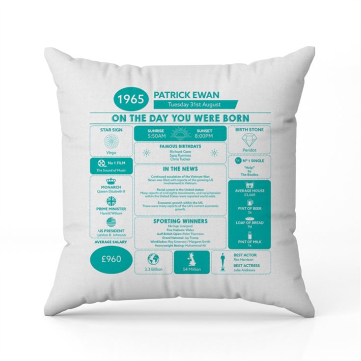 Personalised The Day You Were Born - 60th Birthday Cushion product image