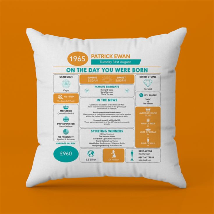 Personalised The Day You Were Born - 60th Birthday Cushion product image