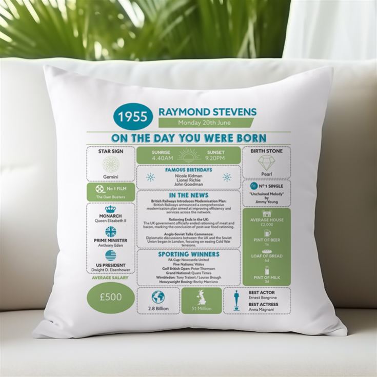 Personalised The Day You Were Born - 70th Birthday Cushion product image