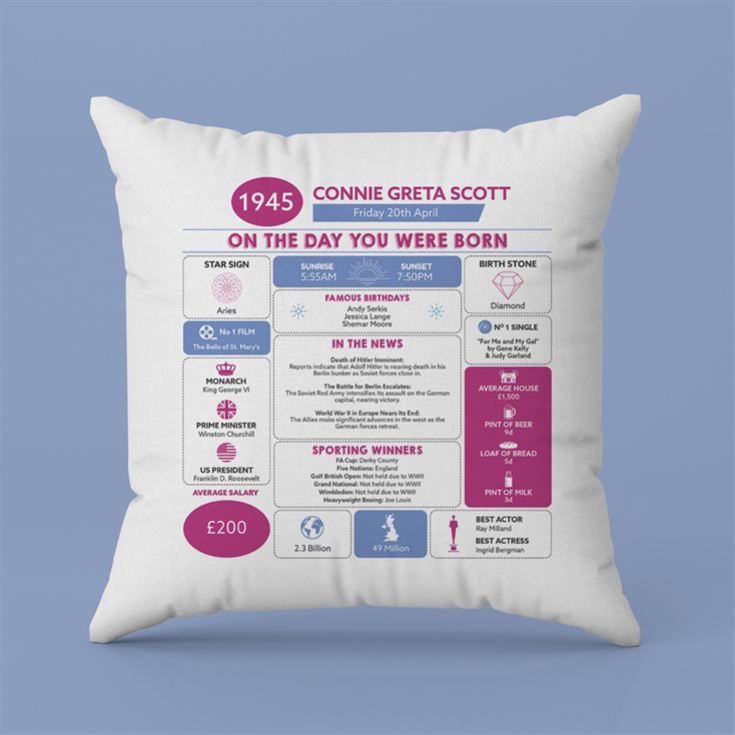 Personalised The Day You Were Born - 80th Birthday Cushion product image