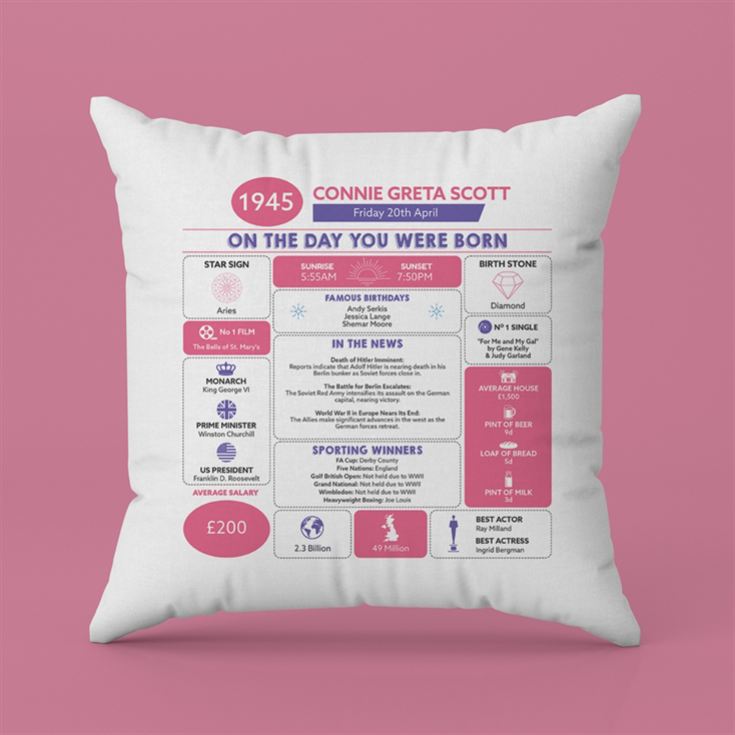 Personalised The Day You Were Born - 80th Birthday Cushion product image