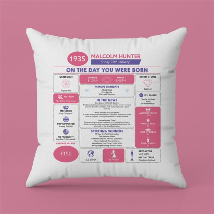 Personalised The Day You Were Born - 90th Birthday Cushion product image