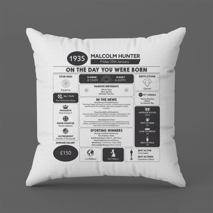 Personalised The Day You Were Born - 90th Birthday Cushion product image