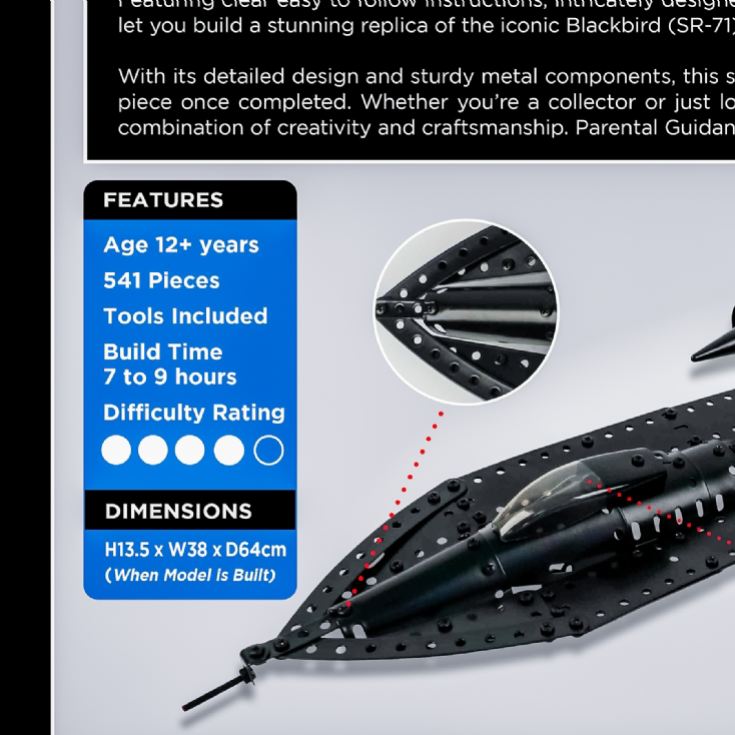 Blackbird Mach 3 Spy Plane Metal Construction Set product image
